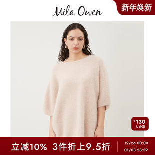 09WNT244303 针织衫 Mila Owen秋冬日系休闲宽松毛绒圆领半袖