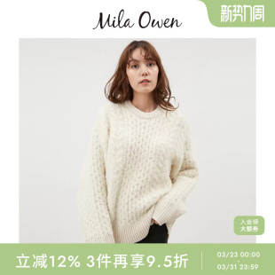 Mila Owen秋冬休闲百搭毛绒圆领绞花针织毛衣09WNT245080