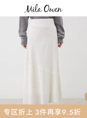 Mila Owen25秋冬新品日系优雅高腰波点拼接半身裙长裙09WFS254128