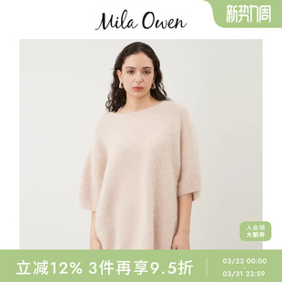 09WNT244303 针织衫 Mila Owen秋冬日系休闲宽松毛绒圆领半袖