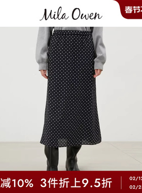 Mila Owen秋冬气质复古松紧高腰波点A字半身裙09WFS245090