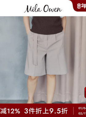 Mila Owen春夏简约百搭日系腰带直筒休闲短裤09WFP252104