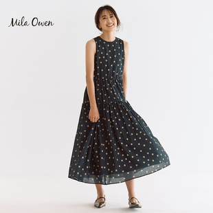 新款 Mila Owen 2023夏季 日系气质圆领波点连衣裙女09WFO234400