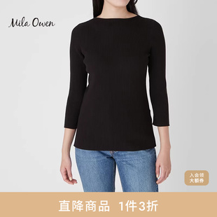 09WNT231024 针织衫 Mila Owen春夏百搭简约打底纯色一字领九分袖