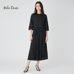 Mila 收腰雪纺百褶连衣裙09WFO232065 Owen春夏温柔气质插肩中袖
