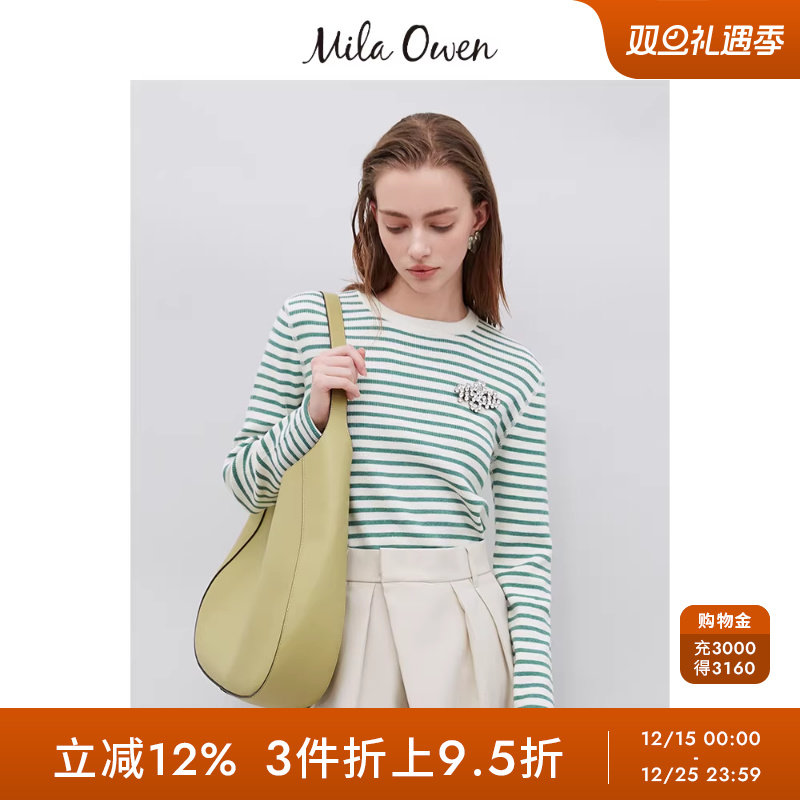 MilaOwen圆领条纹针织衫