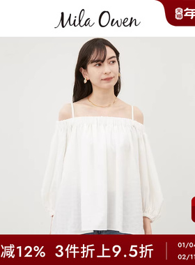 Mila Owen春夏日系甜美泡泡袖吊带露肩衬衫上衣09WFT242181