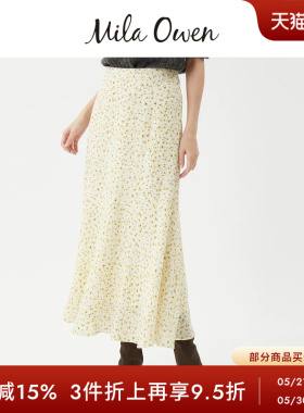 Mila Owen秋冬优雅复古碎花喇叭乔其纱窄半裙09WFS255089