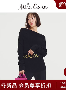 Mila Owen25秋冬新品优雅羊毛混纺一字露肩针织衫09WNT255002