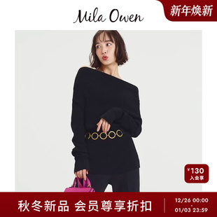 09WNT255002 优雅羊毛混纺一字露肩针织衫 Mila Owen25秋冬新品