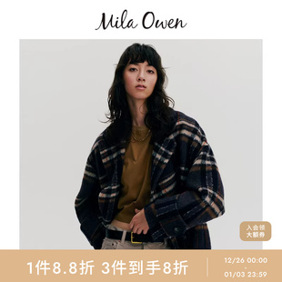 Mila 优雅羊毛混纺宽松双排扣毛呢大衣09WFC254110 Owen25秋冬新品