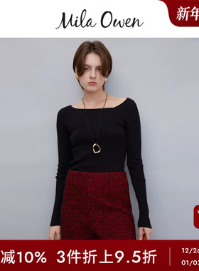 Mila Owen秋冬休闲气质不规则领修身长袖针织衫09WNT244096