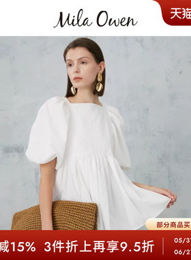 Mila Owen春夏日系甜美泡泡袖抽褶束腰露背衬衫09WFT242944