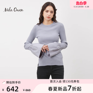 纯色喇叭袖 Mila 2023冬新款 女09WNT241936 Owen 圆领针织打底衫