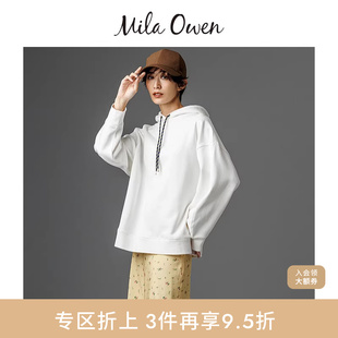 Owen秋冬休闲纯色抽绳连帽宽松卫衣09WCT255119 Mila
