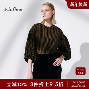 衬衫 日系简约通勤百搭圆领泡泡袖 上衣09WFB234105 Owen秋季 Mila