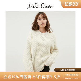 Mila Owen秋冬休闲百搭毛绒圆领绞花针织毛衣09WNT245080