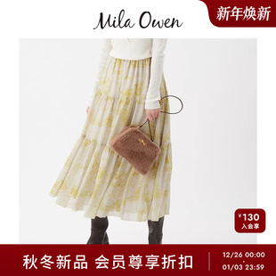 复古碎花雪纺层叠半身裙09WFS255014 时尚 Mila Owen25秋冬新品
