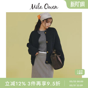 Mila 09WNT254308 Owen秋冬简约百搭纯色竖条纹圆领针织衫