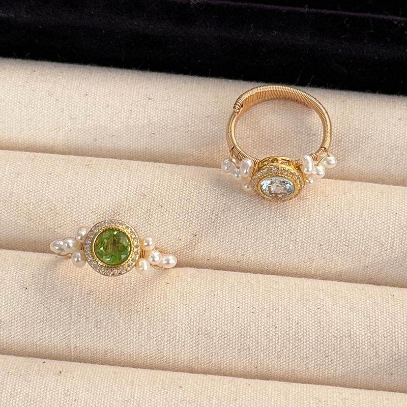 清野集原创设计复古风手工宝石戒指vintage小众轻奢不掉色开口戒