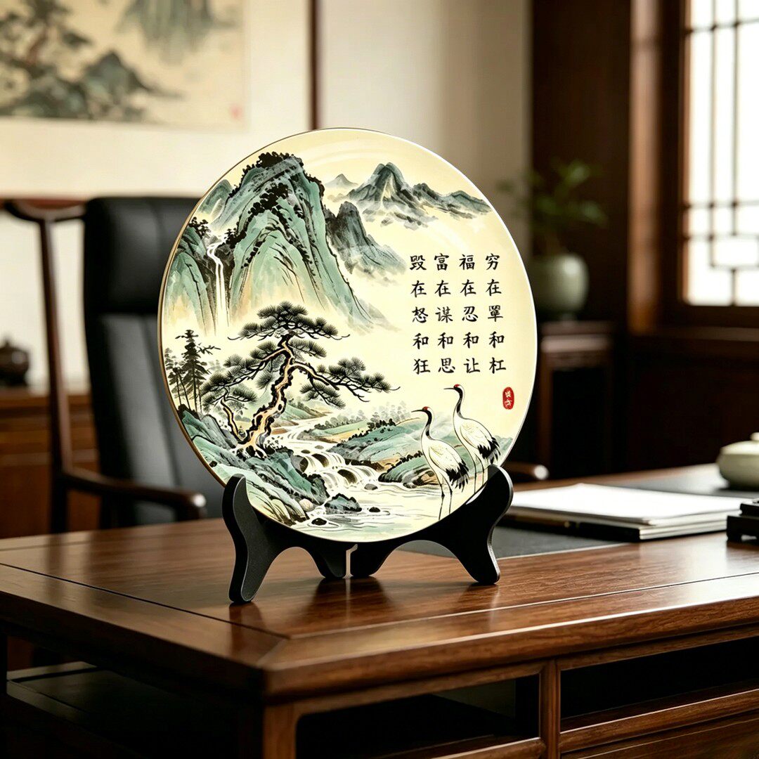 【福在忍和让】新中式摆件办公室桌面摆台山水字画家用玄关摆盘w