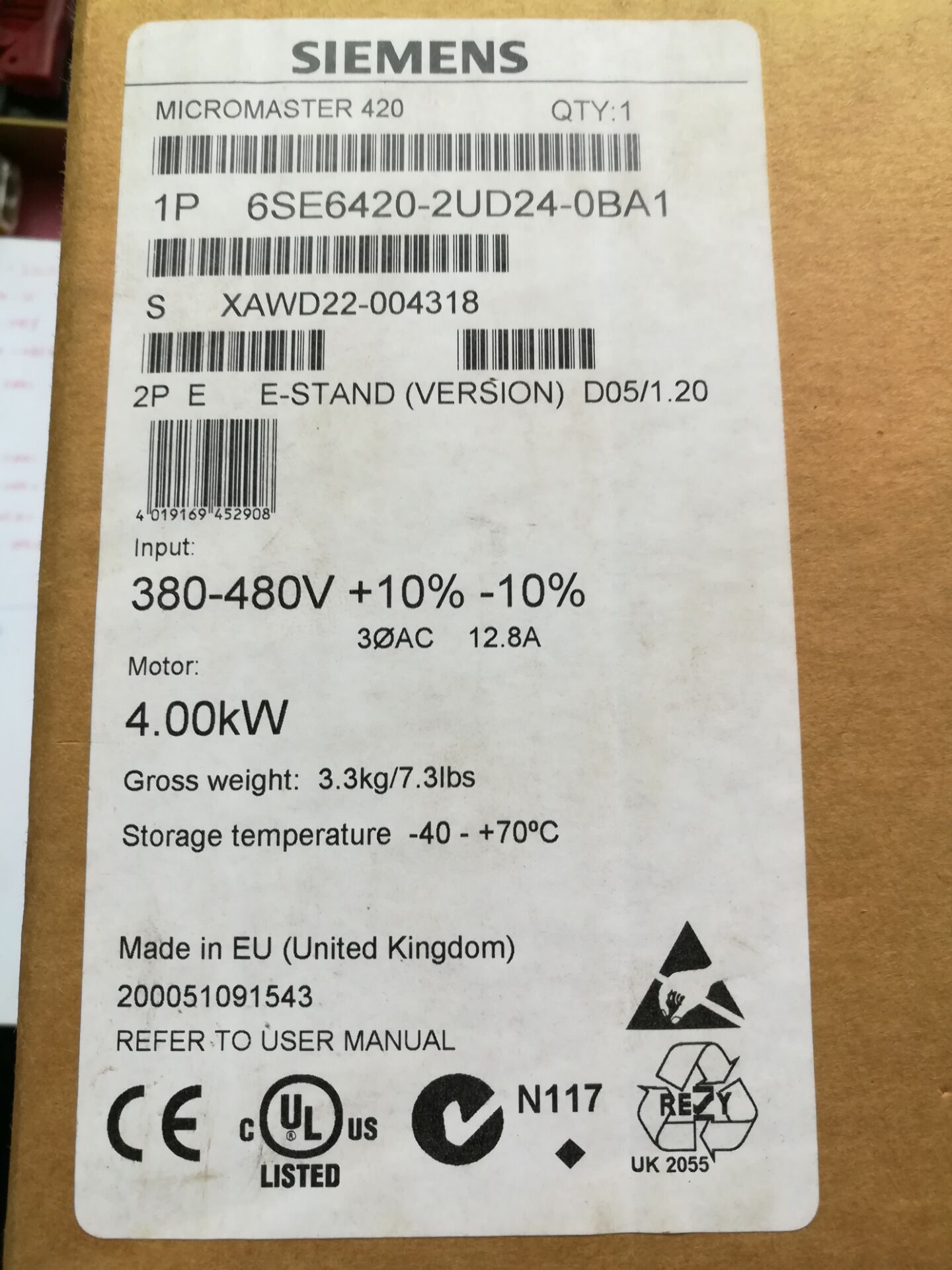 西门子1P6SE6420-2UD24-0BA1全新MICROMASTER4206SE64202UD240BA1