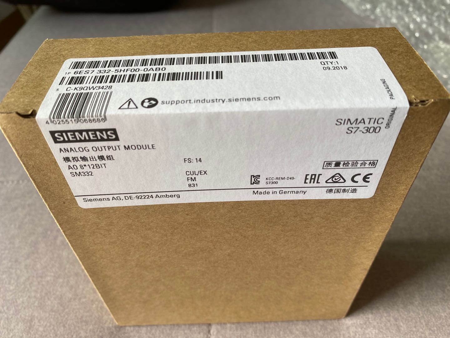 西门子6ES7332-5HF00-4AB1模拟量输出模块6ES73325HF004AB1现货XX