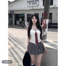 JOYKIKI金金 学院风美高学姐/性感鱼骨绑带甜辣妹抹胸+低腰百褶裙