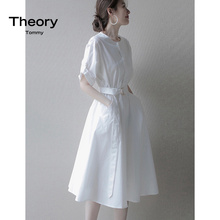 Theory Tommy2024夏日本赫本风白色连衣裙设计感小众收腰百搭