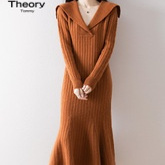 Theory Tommy新款秋冬羊毛裙女翻领连衣裙气质打底鱼尾裙收腰长裙
