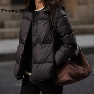 theory thom25白鹅绒黑色短款鹅绒服棒球服羽绒服外套高端轻薄女