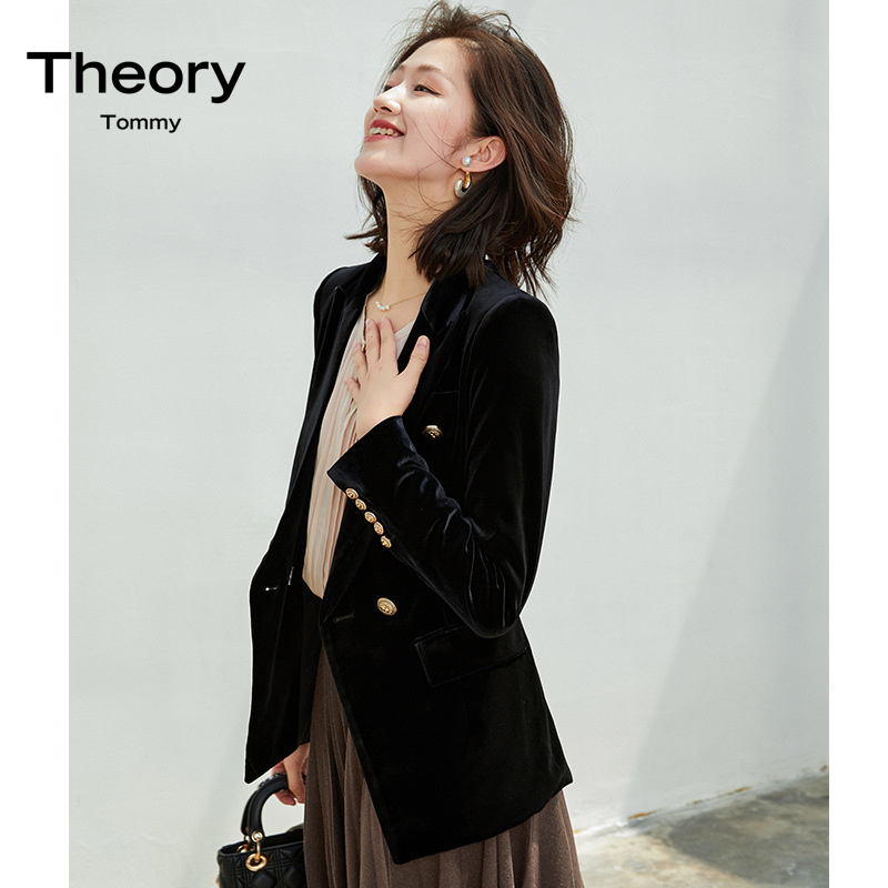 TheoryTommy黑色金丝绒西装外套