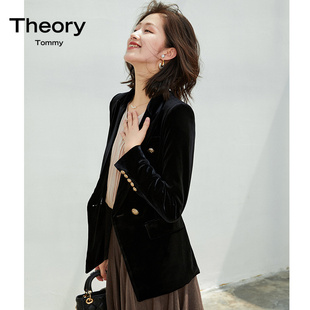 Theory Tommy2023秋新款金丝绒西装外套收腰显瘦气质黑色西服女