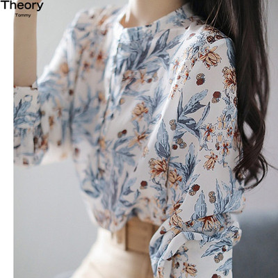 Theory Tommy重磅双绉桑蚕丝印花衬衫碎花立领单排扣真丝开衫上衣