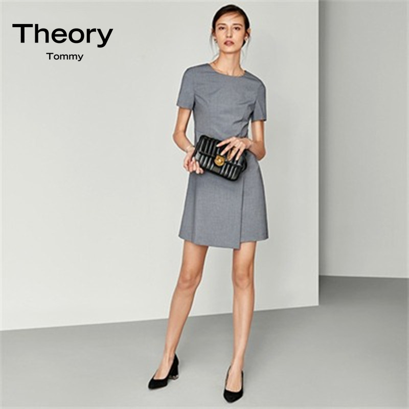 Theory Tommy2025三醋酸圆领职业裙短袖通勤OL气质显瘦连衣裙女
