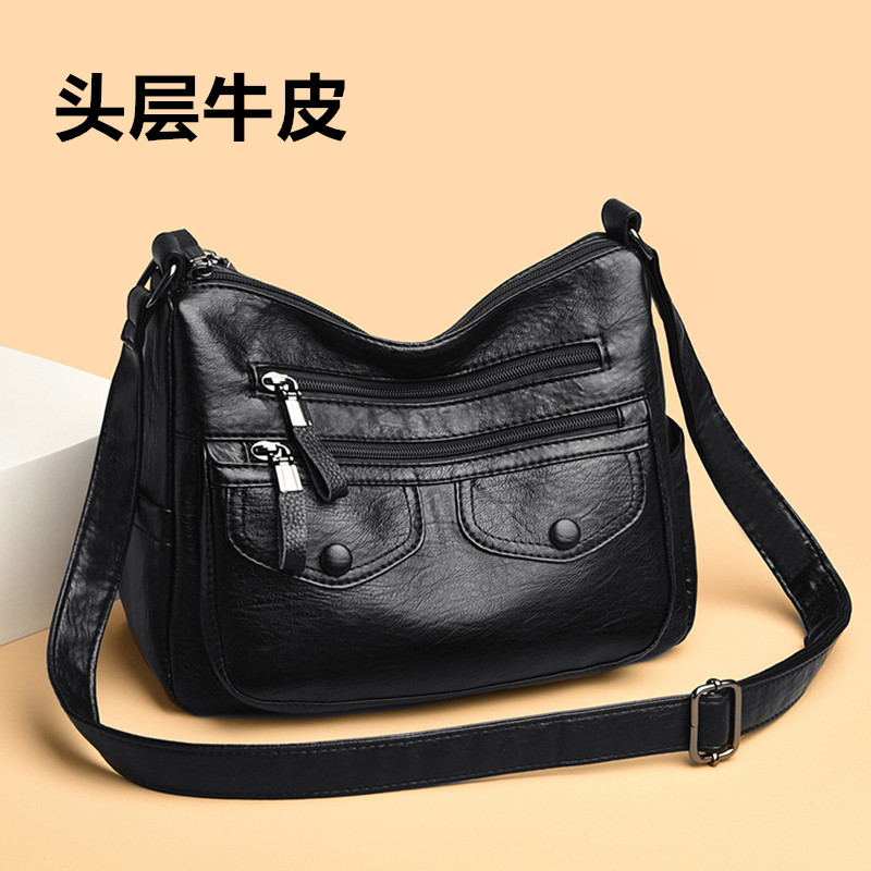 头层牛皮单肩斜挎包女包软真皮小方包中年妈妈包简约百搭2025新款