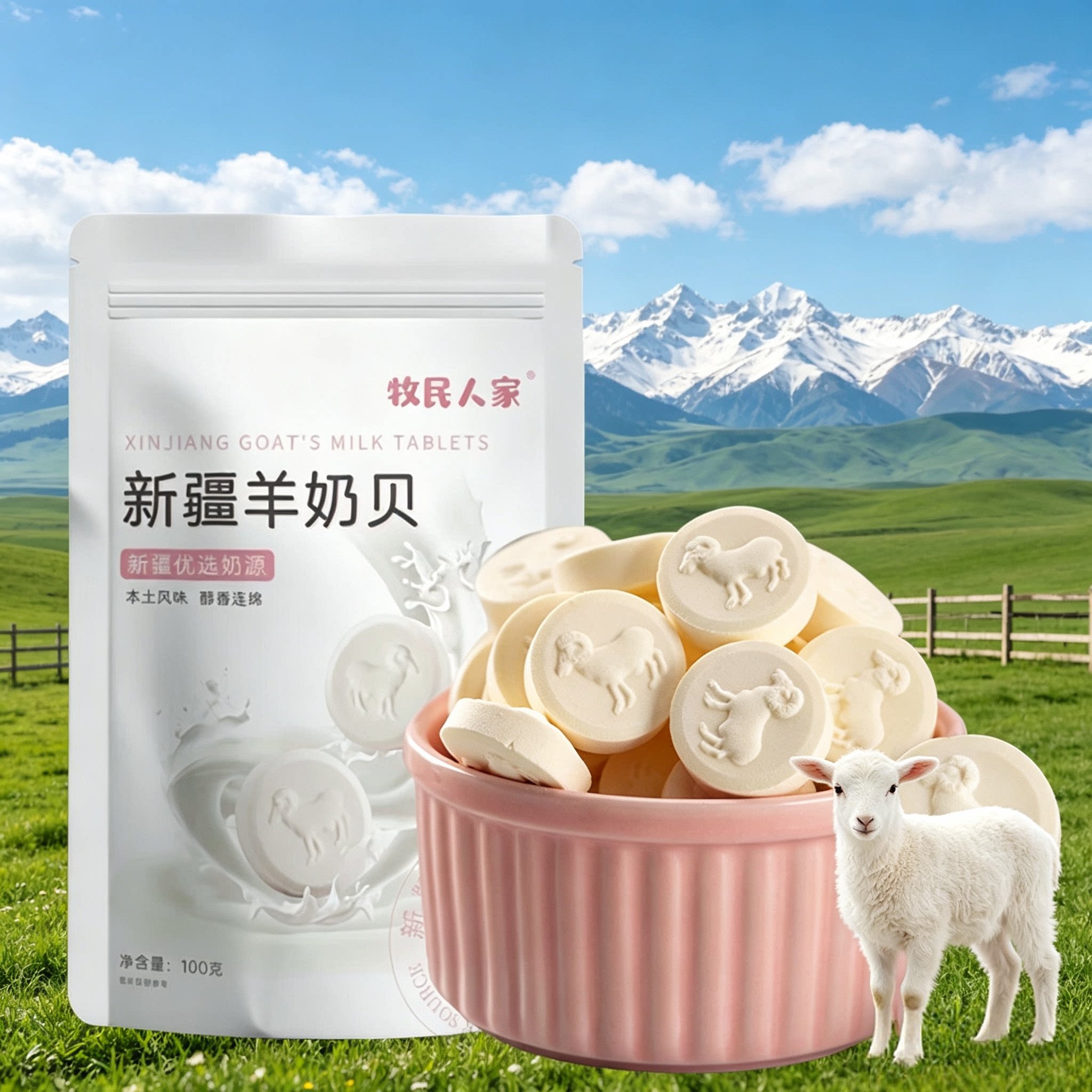 新疆特产牧民人家羊奶贝奶片儿童零食干吃奶糖果
