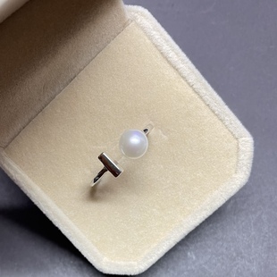 经典光版T字白色珍珠戒指 可调节纯银天然淡水珍珠正圆珍珠戒指