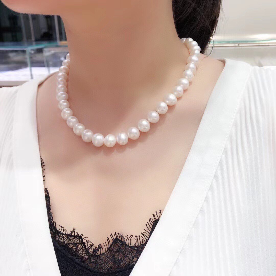 10-11mm大珍珠项链 诸暨天然淡水无核珍珠项链妈妈链 近圆无瑕