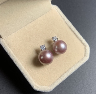 【岚楚】王妃款深紫色爱迪生天然珍珠耳钉 正圆妖紫色珍珠耳环