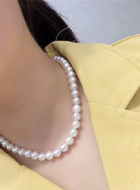 诸暨山下湖天然淡水强光白色淡水珍珠项链 9-10mm近圆微瑕