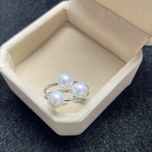 戒指女款S925纯银可调节 诸暨山下湖白色圆形淡水珍珠戒指多珠