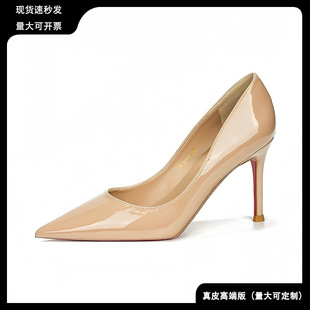 高跟鞋 真皮版 跨境亞馬遜新款 春秋床上漆皮黑色單鞋 女2023新款
