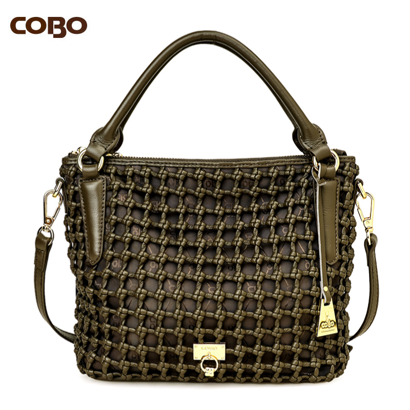 cobo/蔻尔宝女包单肩手工编织