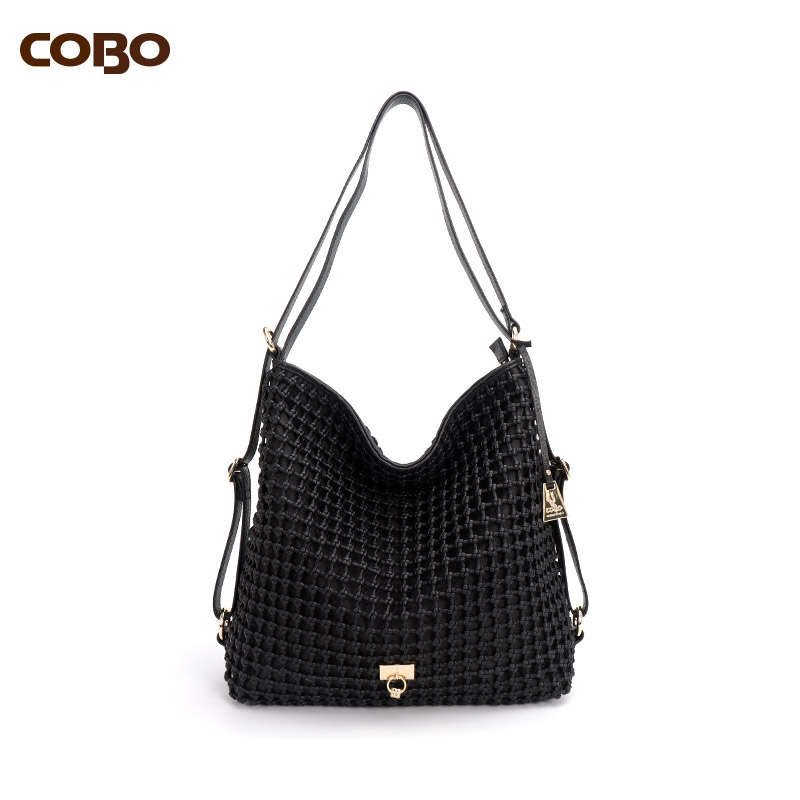 cobo/羚羊真皮女包手工编织时尚