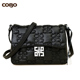 COBO 蔻尔宝2025新品 头层牛皮压花菱格形LOGO刺绣单肩斜挎包女包