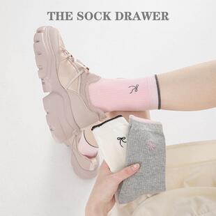 春秋堆堆袜日系刺绣蝴蝶结袜子女中筒袜miu风纯棉夏季 学生 薄款