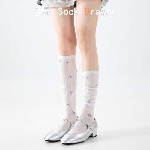 春夏款堆堆袜女日系小清新甜美蝴蝶结及膝高筒袜子秋季显瘦小腿袜