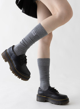 春秋季格雷穿搭灰色纯棉刺绣jk小腿袜女ins潮显瘦搭乐福鞋的长袜