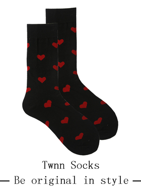 爱心袜子女中筒袜纯棉春秋日系可爱长筒袜韩国学院风黑色棉袜